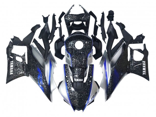 2022-2024 Marble Black Silver Blue Forged Carbon Fiber Style Yamaha YZF R3/R25 Motorcycle Fairings UK Stores