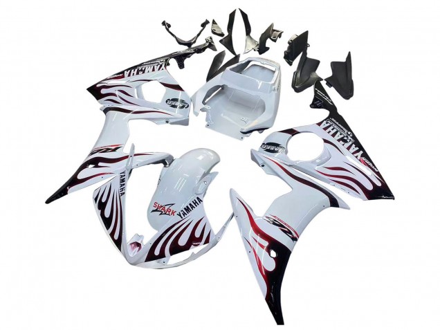 2006-2009 White with Dark Black Flame Yamaha YZF R6S Motorcycle Fairings UK Stores