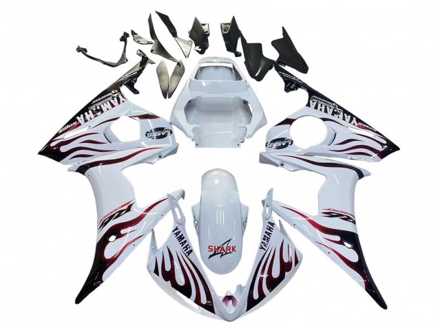 2006-2009 White with Dark Black Flame Yamaha YZF R6S Motorcycle Fairings UK Stores