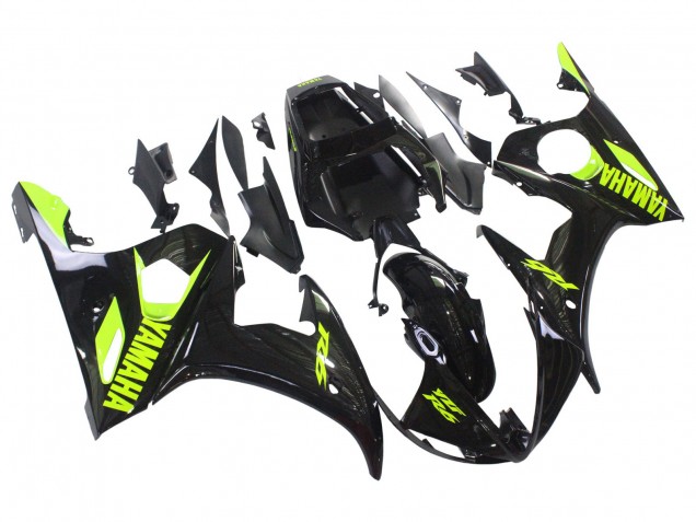 2006-2009 Glossy Black Neon Yellow Yamaha YZF R6S Motorcycle Fairings UK Stores