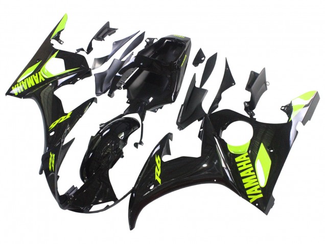 2006-2009 Glossy Black Neon Yellow Yamaha YZF R6S Motorcycle Fairings UK Stores