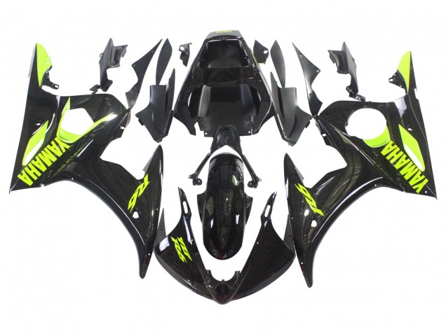 2006-2009 Glossy Black Neon Yellow Yamaha YZF R6S Motorcycle Fairings UK Stores