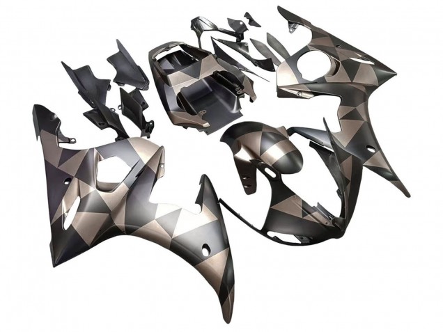 2006-2009 Grey Matte Black Geometric Yamaha YZF R6S Motorcycle Fairings UK Stores