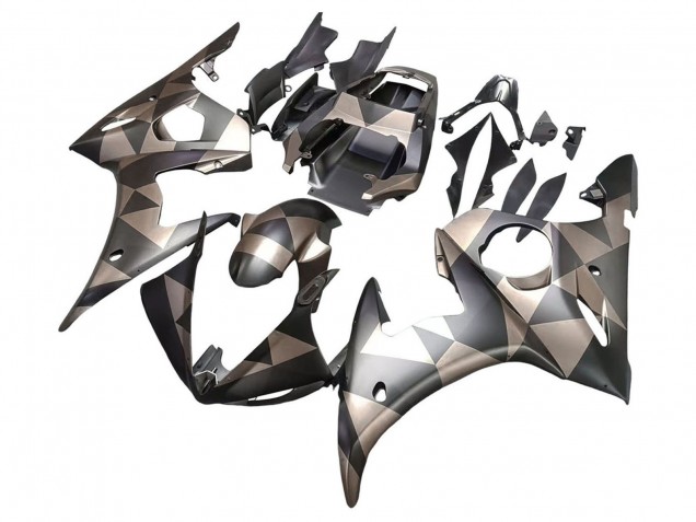 2006-2009 Grey Matte Black Geometric Yamaha YZF R6S Motorcycle Fairings UK Stores