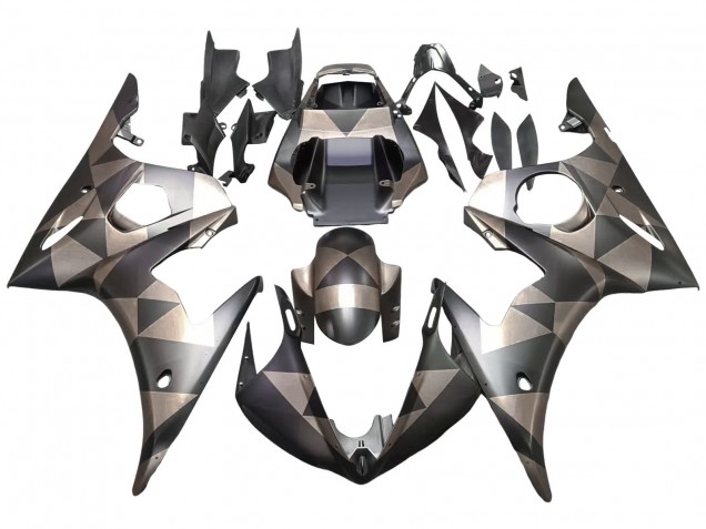 2006-2009 Grey Matte Black Geometric Yamaha YZF R6S Motorcycle Fairings UK Stores