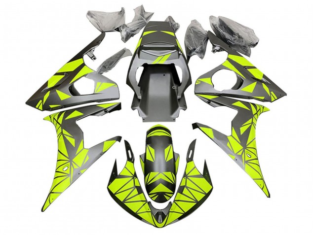 2006-2009 Neon Green Matte Black Geometric Yamaha YZF R6S Motorcycle Fairings UK Stores