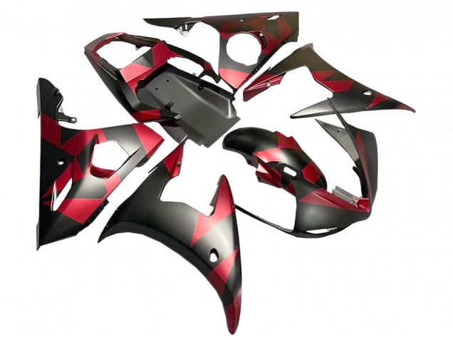 2005 Matte Black Red Geometric Yamaha YZF 600 R6 Motorcycle Fairings UK Stores