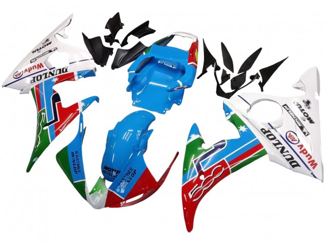 2005 Light Blue White Green Red Kastinee Dunlop Motul Yamaha YZF 600 R6 Motorcycle Fairings UK Stores