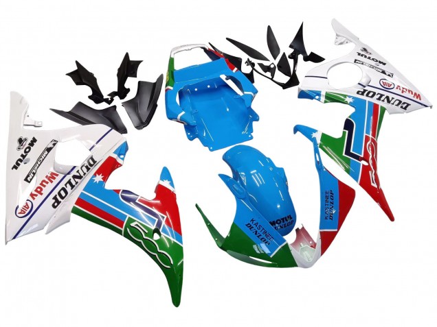 2005 Light Blue White Green Red Kastinee Dunlop Motul Yamaha YZF 600 R6 Motorcycle Fairings UK Stores