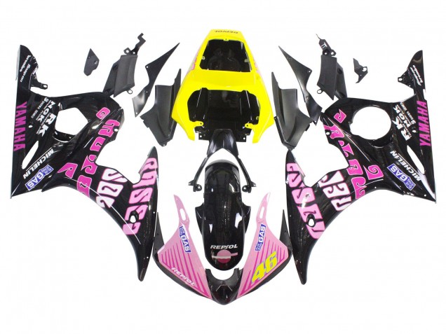 2005 Black Pink Yellow Repsol 46 Yamaha YZF 600 R6 Motorcycle Fairings UK Stores