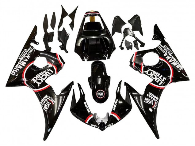 2005 Glossy Black White Lucky Strike Motul Yamaha YZF 600 R6 Motorcycle Fairings UK Stores