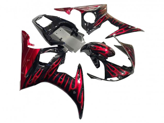 2005 Black with Red Flame Yamaha YZF 600 R6 Motorcycle Fairings UK Stores