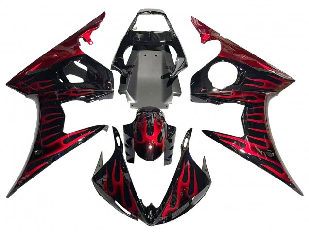 2005 Black with Red Flame Yamaha YZF 600 R6 Motorcycle Fairings UK Stores