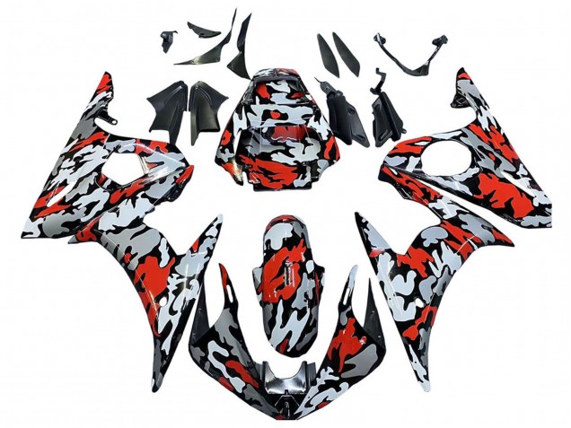 2005 Black Red Grey Camouflage Yamaha YZF 600 R6 Motorcycle Fairings UK Stores