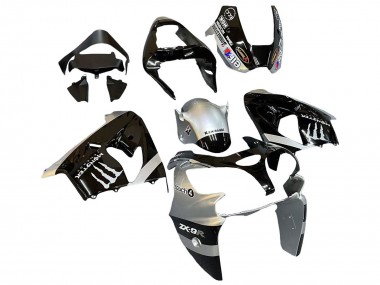 2002-2003 Silver Glossy Black Monster Elf Kawasaki ZX9R Motorcycle Fairings UK Stores