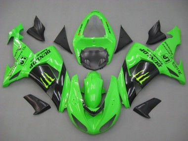2006-2007 Green Glossy Black Monster Dunlop Kawasaki ZX10R Motorcycle Fairings UK Stores