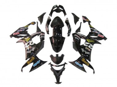 2008-2010 Glossy Black Blue Yellow Monster Kawasaki ZX10R Motorcycle Fairings UK Stores