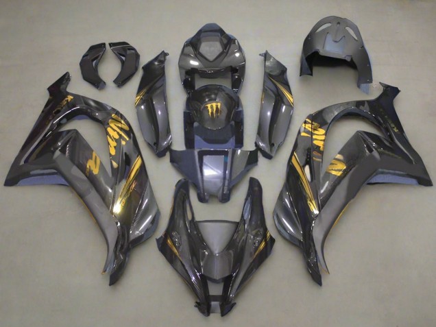 2016-2020 Faux Carbon Fiber Gold Kawasaki ZX10R Motorcycle Fairings UK Stores