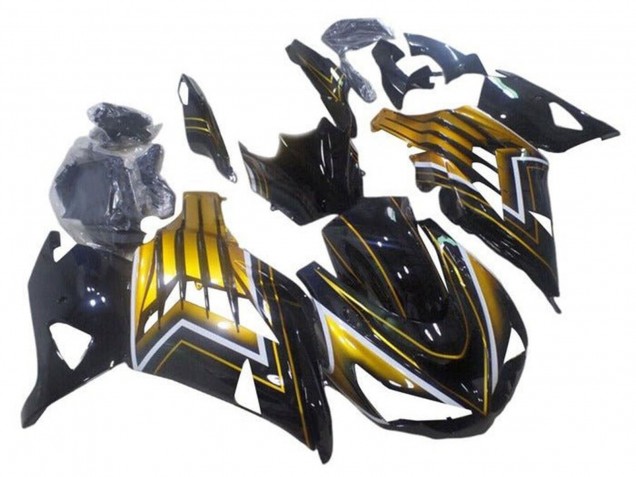 2012-2024 Glossy Black Gold Stripe Kawasaki ZX14R ZZR1400 Motorcycle Fairings UK Stores