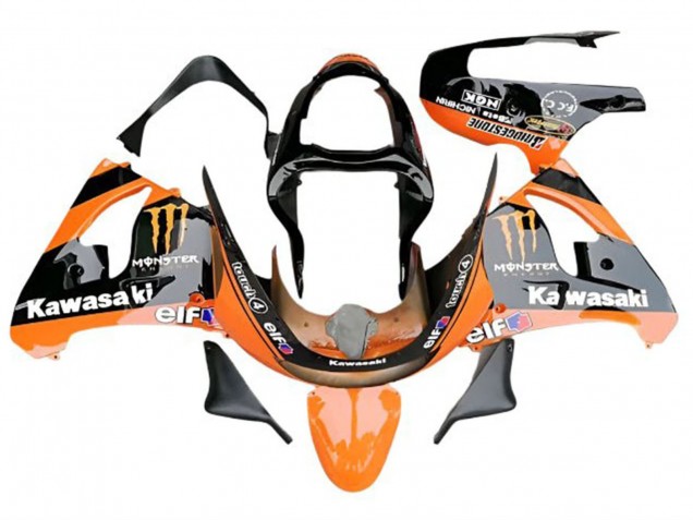 2009-2012 Orange Glossy Black Elf Monster Kawasaki ZX6R Motorcycle Fairings UK Stores