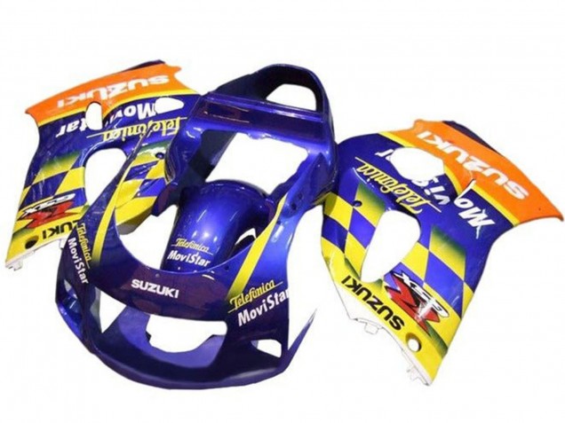 1996-2000 Blue Orange Yellow Telefonica MoviStar Suzuki GSXR 600 / GSXR 750 Motorcycle Fairings UK Stores
