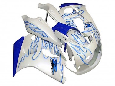 1996-2000 White Blue Flame Suzuki GSXR 600 / GSXR 750 Motorcycle Fairings UK Stores