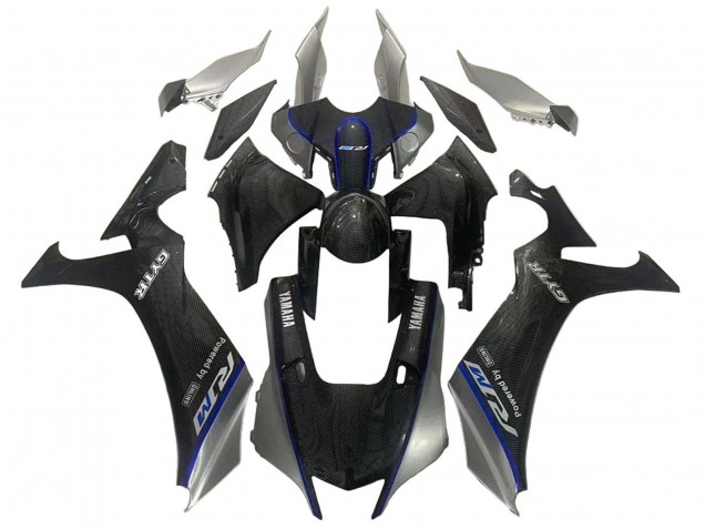 2020-2025 Faux Carbon Fiber Silver Blue Yamaha YZF 1000 R1 Motorcycle Fairings UK Stores