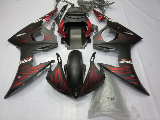 2005 Matte Black Matte Red Flame Yamaha YZF R6 Motorcycle Fairings UK Stores