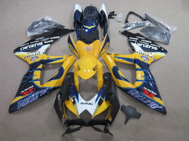2008-2010 White Yellow Blue Alstare Corona Extra Suzuki GSXR 600 Motorcycle Fairings UK Stores