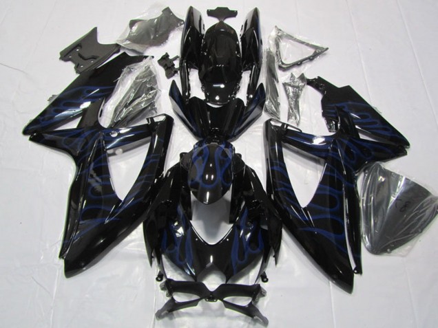 2008-2010 Glossy Black Blue Flame Suzuki GSXR 600 Motorcycle Fairings UK Stores