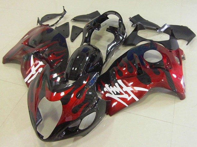 1996-2007 Glossy Black Red Flame Suzuki GSXR 1300 Hayabusa Motorcycle Fairings UK Stores