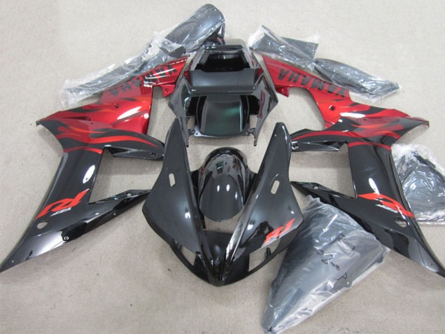 2002-2003 Glossy Black Red Flame Yamaha YZF R1 Motorcycle Fairings UK Stores