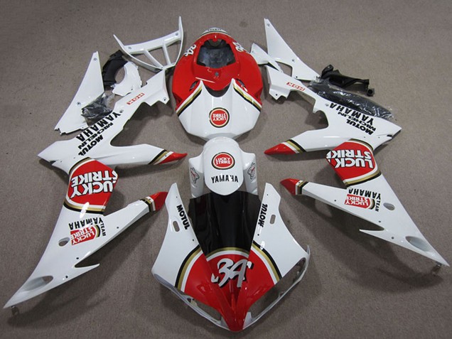 2004-2006 White Red Lucky Strike Yamaha YZF R1 Motorcycle Fairings UK Stores
