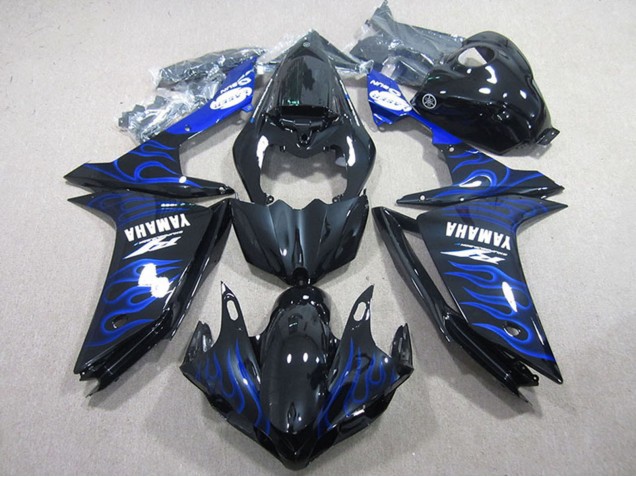 2007-2008 Glossy Black Blue Flame Yamaha YZF R1 Motorcycle Fairings UK Stores