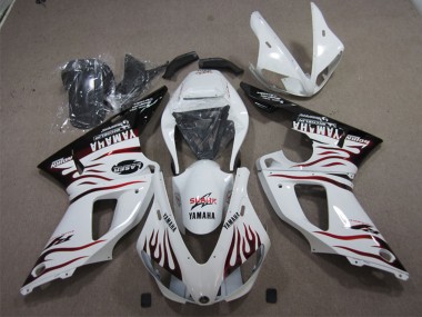 2009-2011 White Red Black Flame Yamaha YZF R1 Motorcycle Fairings UK Stores