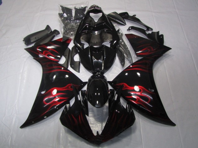 2009-2011 Glossy Black Red Flame Yamaha YZF R1 Motorcycle Fairing UK Stores