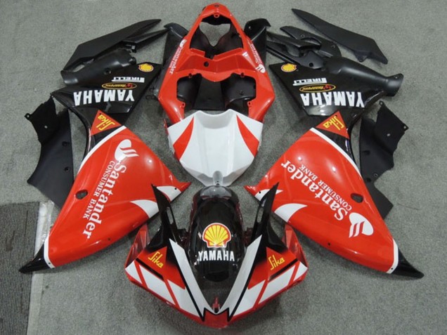2009-2011 Red White Black Santander Red Yamaha YZF R1 Motorcycle Fairings UK Stores