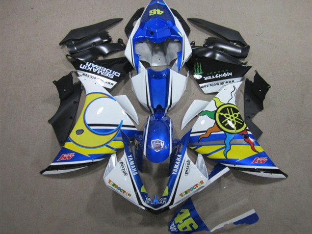 2012-2014 White Blue Yellow Black Pizzoli Semakin Didepan Monster Yamaha YZF R1 Motorcycle Fairings UK Stores