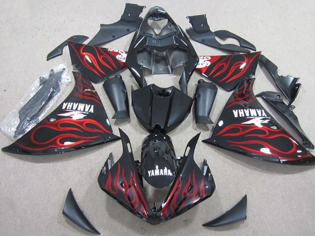 2012-2014 Glossy Black Red Flame Yamaha YZF R1 Motorcycle Fairings UK Stores