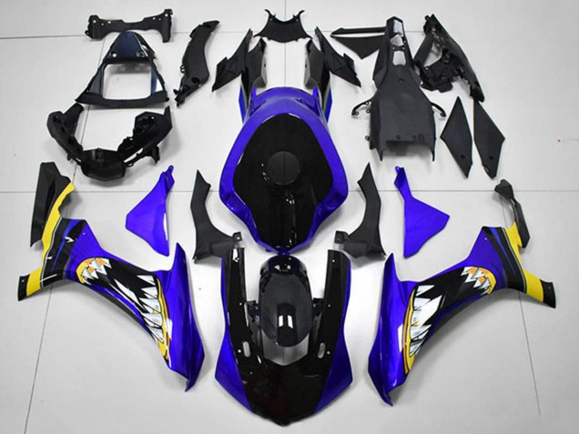 2015-2019 Blue Yellow Glossy Black Shark Yamaha YZF R1 Motorcycle Fairings UK Stores