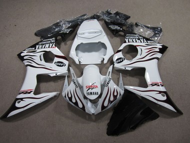 2003-2004 White Glossy Black Flame Shark Yamaha YZF R6 Motorcycle Fairings UK Stores