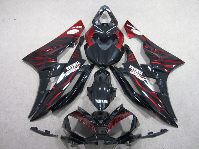 2006-2007 Glossy Black Red Flame Yamaha YZF R6 Motorcycle Fairings UK Stores