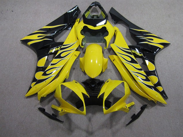 2006-2007 Yellow Black Flame Yamaha YZF R6 Motorcycle Fairings UK Stores