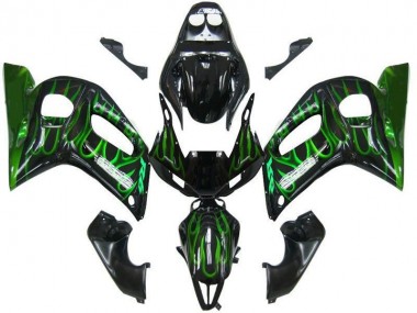 1998-2002 Black Green Flame Yamaha YZF R6 Motorbike Fairing Kits UK Stores