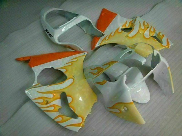 2000-2002 White Yellow Flame Kawasaki ZX6R Bike Fairings UK Stores 2000-2002 White Yellow Flame Kawasaki ZX6R Bike Fairings UK Stores