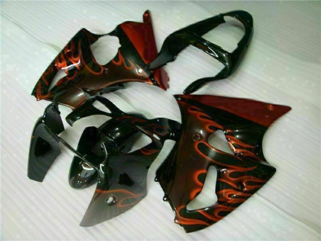2000-2002 Black Red Flame Kawasaki ZX6R Motorcycle Fairing Kits UK Stores 2000-2002 Black Red Flame Kawasaki ZX6R Motorcycle Fairing Kits UK Stores