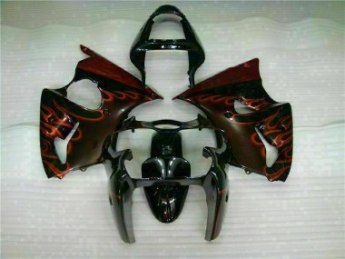 2000-2002 Black Red Flame Kawasaki ZX6R Motorcycle Fairing Kits UK Stores