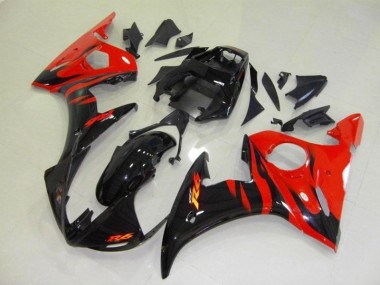2003-2005 Black Red Flame Yamaha YZF R6 Bike Fairing Kit UK Stores