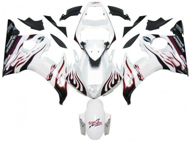 2003-2005 White Black Red Flame Yamaha YZF R6 Motorcycle Fairings UK Stores 2003-2005 White Black Red Flame Yamaha YZF R6 Motorcycle Fairings UK Stores