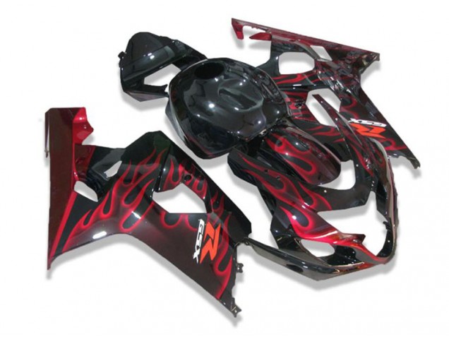 2004-2005 Black Red Flames Suzuki GSXR 600/750 Motorcycle Fairing UK Stores